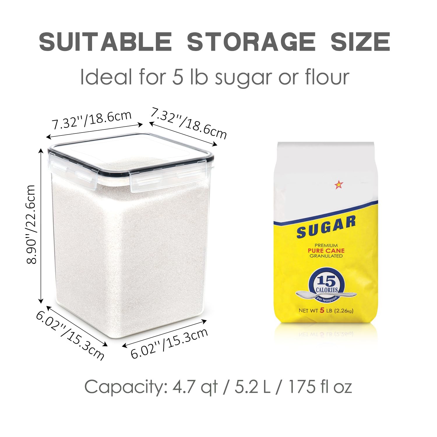 Airtight Large Pantry Storage Containers – 5.2L Stackable Food Containers with Measuring Cups (3-Pack)