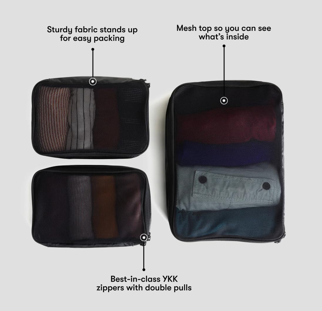 TORTUGA Packing Cubes Set of 3 with Mesh Panels – Lightweight Travel Luggage Organizers – Black