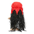 Black Pirate Wig with Red Bandana & Skull Eye Patch – Adult & Kids Halloween Pirate Costume Accessory Set