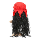 Black Pirate Wig with Red Bandana & Skull Eye Patch – Adult & Kids Halloween Pirate Costume Accessory Set