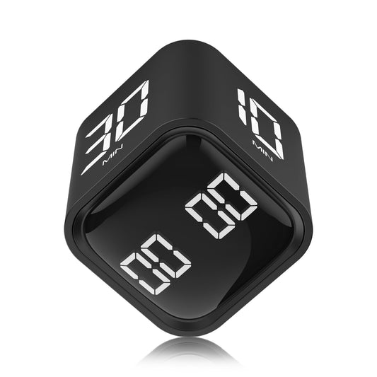 Rotating Cube Pomodoro Timer with Gravity Sensor, Preset 5/10/30/60 Min, Custom Countdown & Stopwatch, Silent Vibration Focus Timer for Office, Study & Kitchen – Black