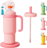 24 oz Insulated Whale Water Bottle with Two Soft Silicone Straws, Leakproof Lid and Handle