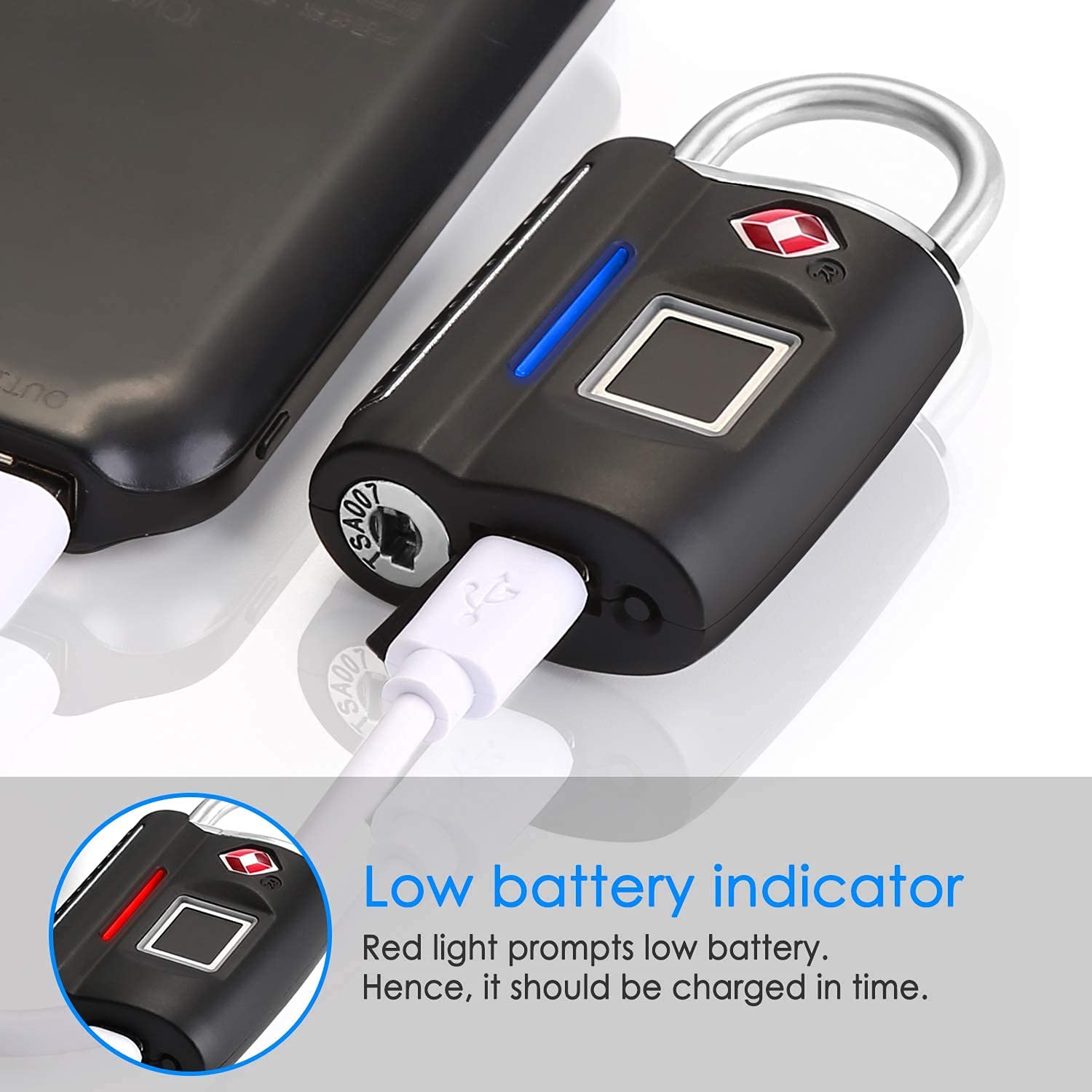 TSA Approved Fingerprint Luggage Lock with USB Rechargeable Battery, Keyless Biometric Cable Lock for Travel & Bags