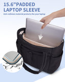 Wandering Nature Puffer Tote Bag with 40oz Tumbler Holder – Lightweight Laptop Tote with Trolley Sleeve (Black)