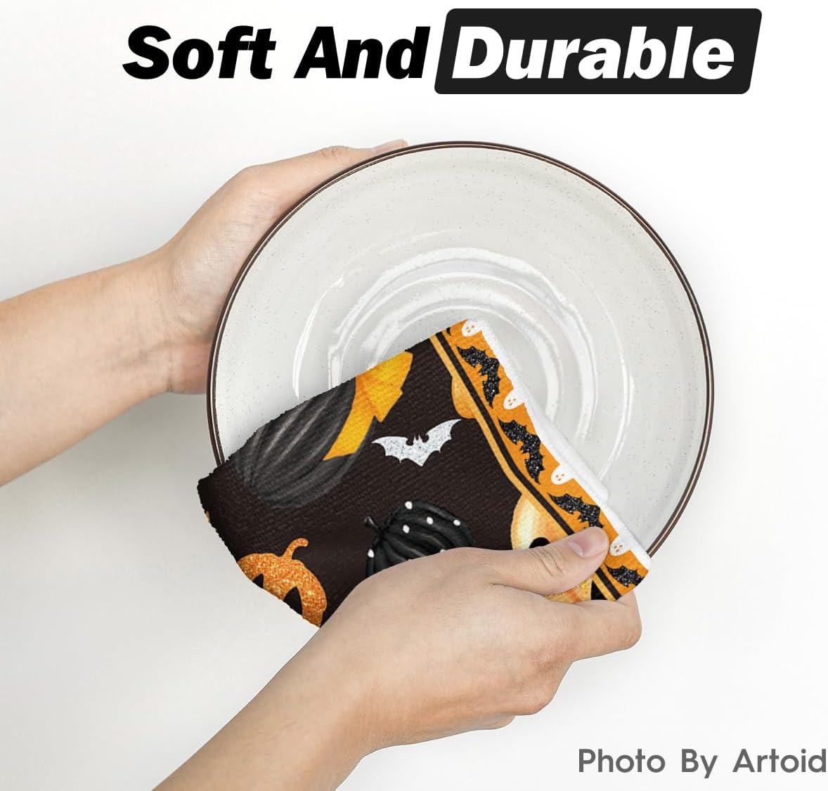 Artoid Mode Halloween Dish Towels – Set of 4 Black Kitchen Tea Towels (18x26") – Soft, Absorbent & Stylish Seasonal Décor