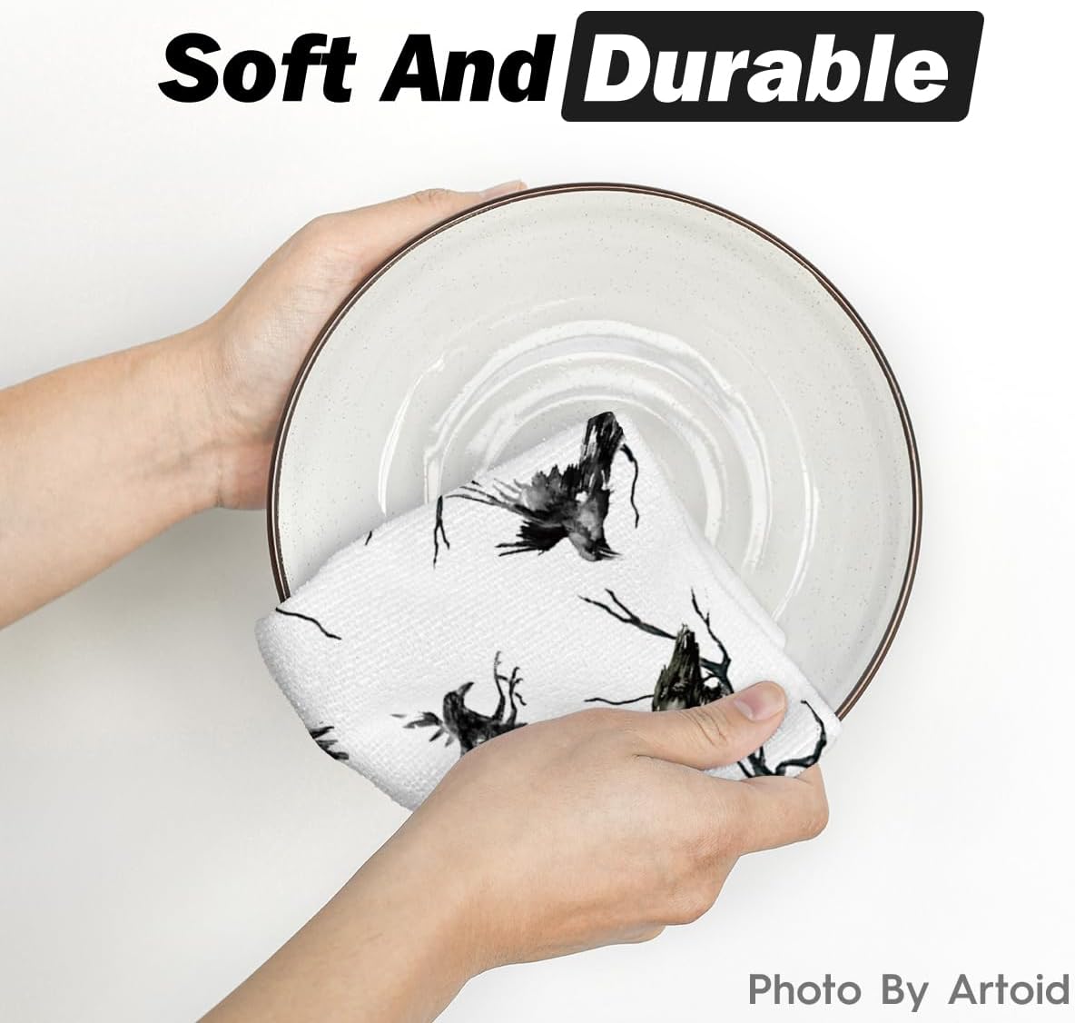 Black & White Halloween Kitchen Dish Towels – Set of 2 Stylish 18x26” Absorbent Tea Towels by Artoid Mode