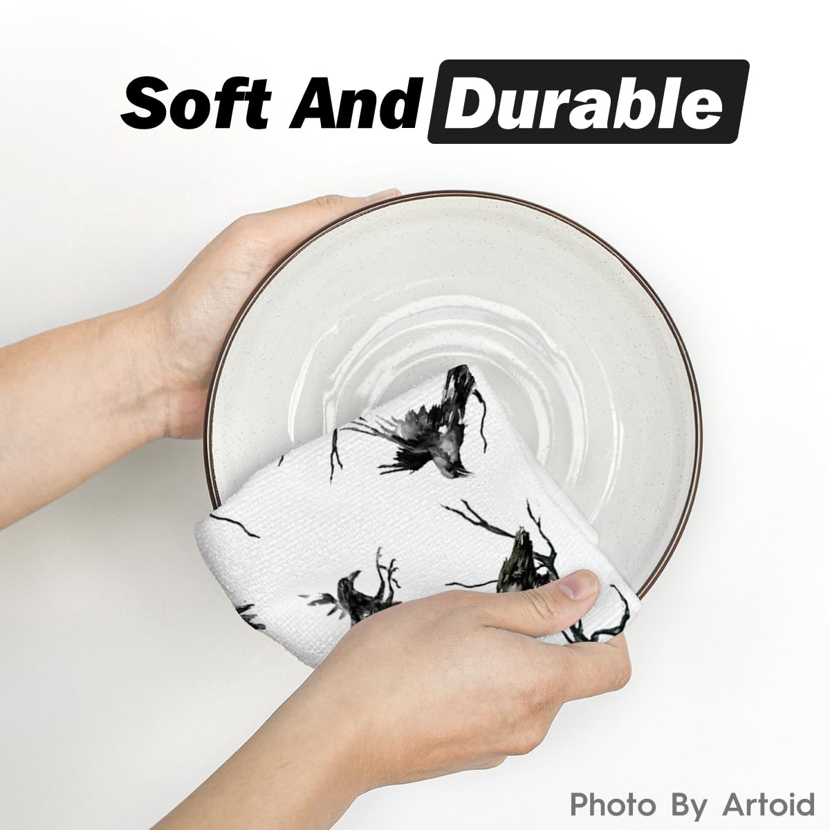 Black & White Halloween Kitchen Dish Towels – Set of 2 Stylish 18x26” Absorbent Tea Towels by Artoid Mode