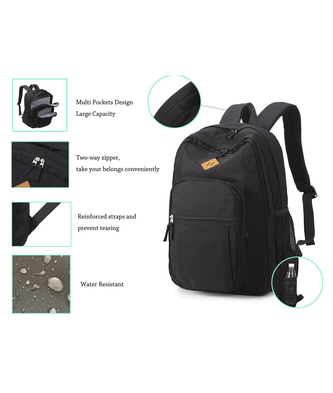 ABSHOO Classic Lightweight Travel Backpack for School & College – Water-Resistant Multi-Pocket Bookbag