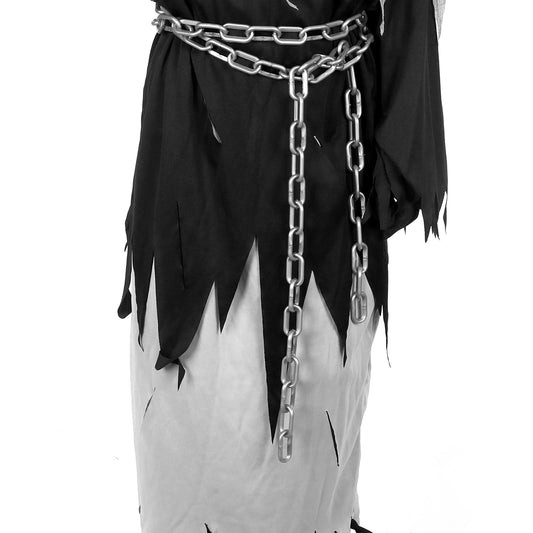 Kids Grim Reaper Halloween Costume – Glowing Red Eyes, Hooded Robe & Scythe Set ☠️👁️