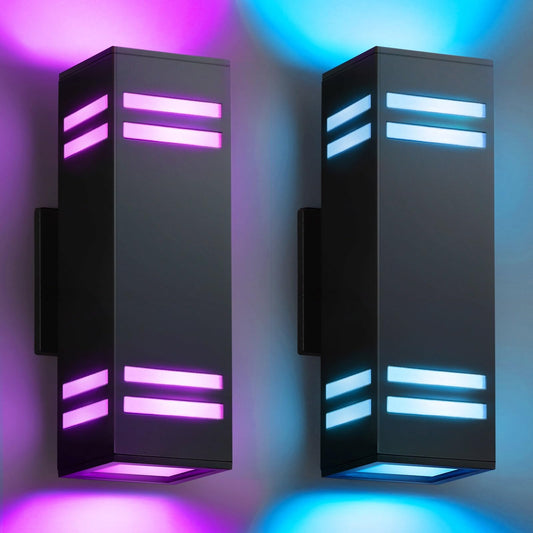 Modern RGB Smart Outdoor Wall Sconce – Up & Down Rectangle Light with Alexa & App Control
