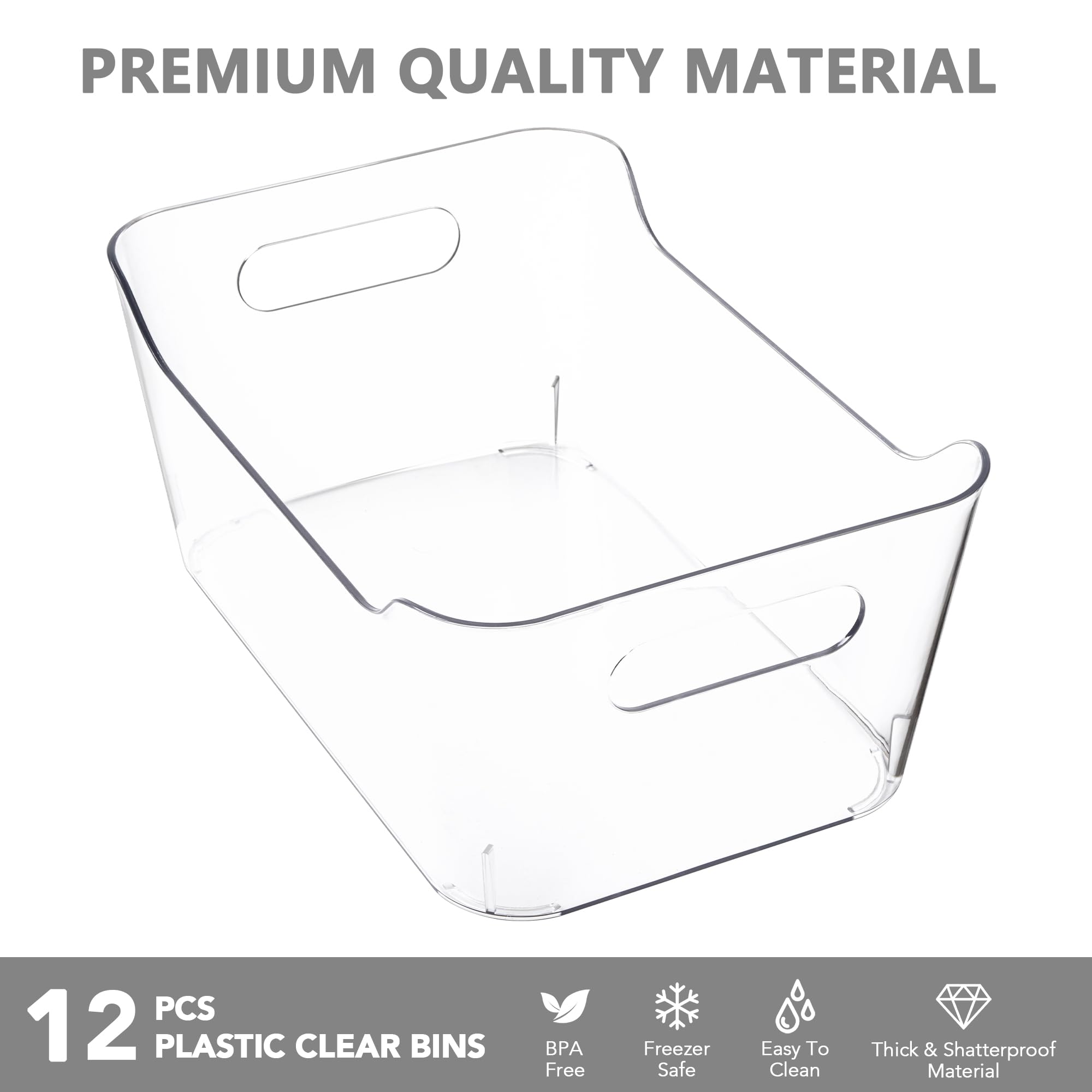 12-Pack Clear Storage Organizer Bins with Handles – Large BPA-Free Pantry & Home Organization Containers