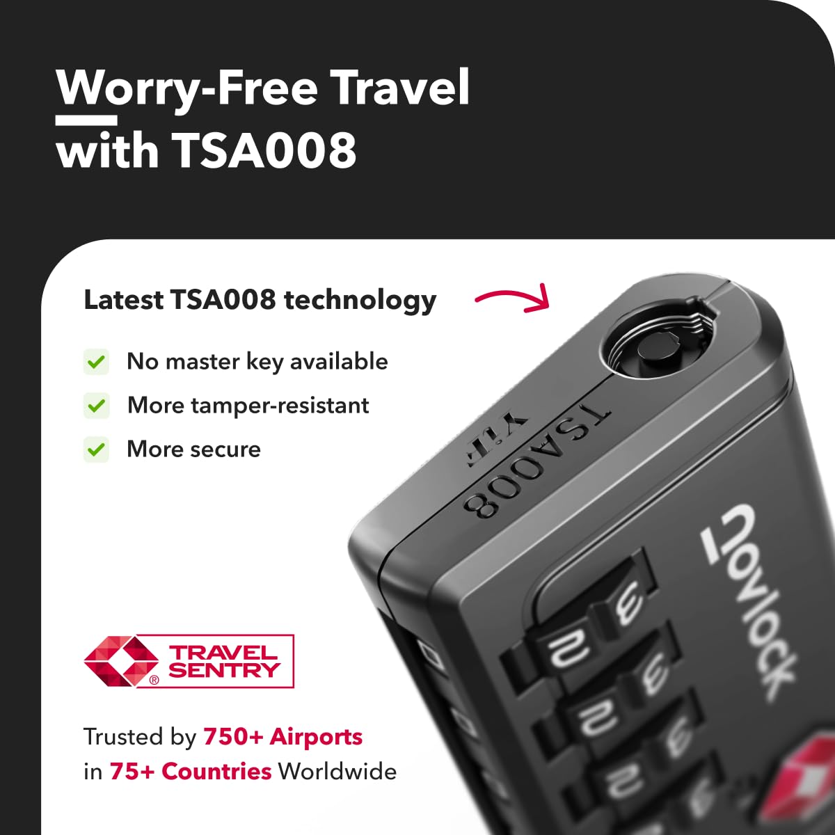 TSA 008 Approved 4-Digit Combination Luggage Lock with Inspection Indicator, Heavy Duty Cable Travel Lock for Suitcases & Backpacks
