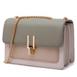Color Block Faux Leather Crossbody Bag for Women – Medium Size Designer Shoulder Purse with Turn Lock (Green)