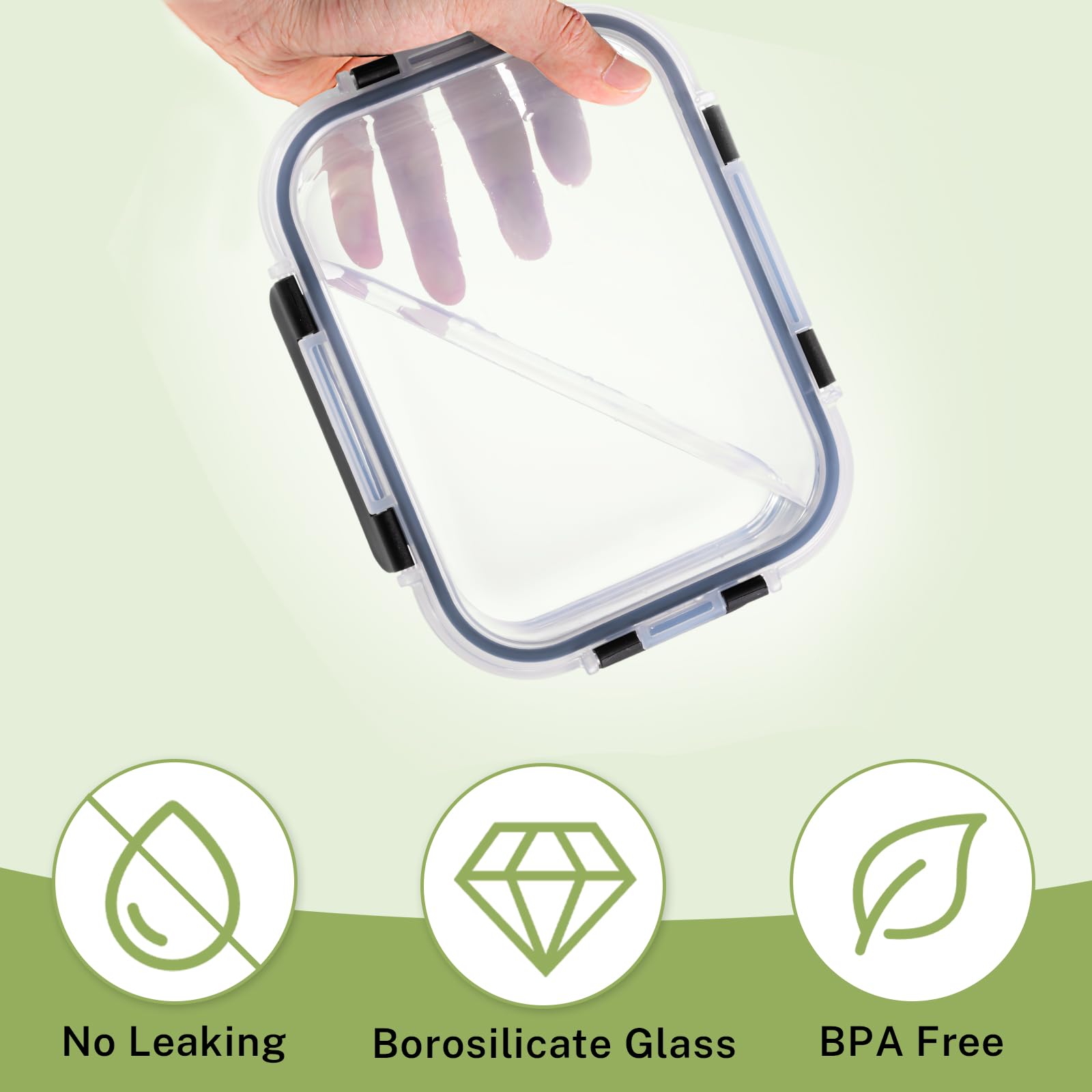 HOMBERKING Borosilicate Glass Food Storage Containers – 8 Piece Leak-Proof Set with Locking Lids