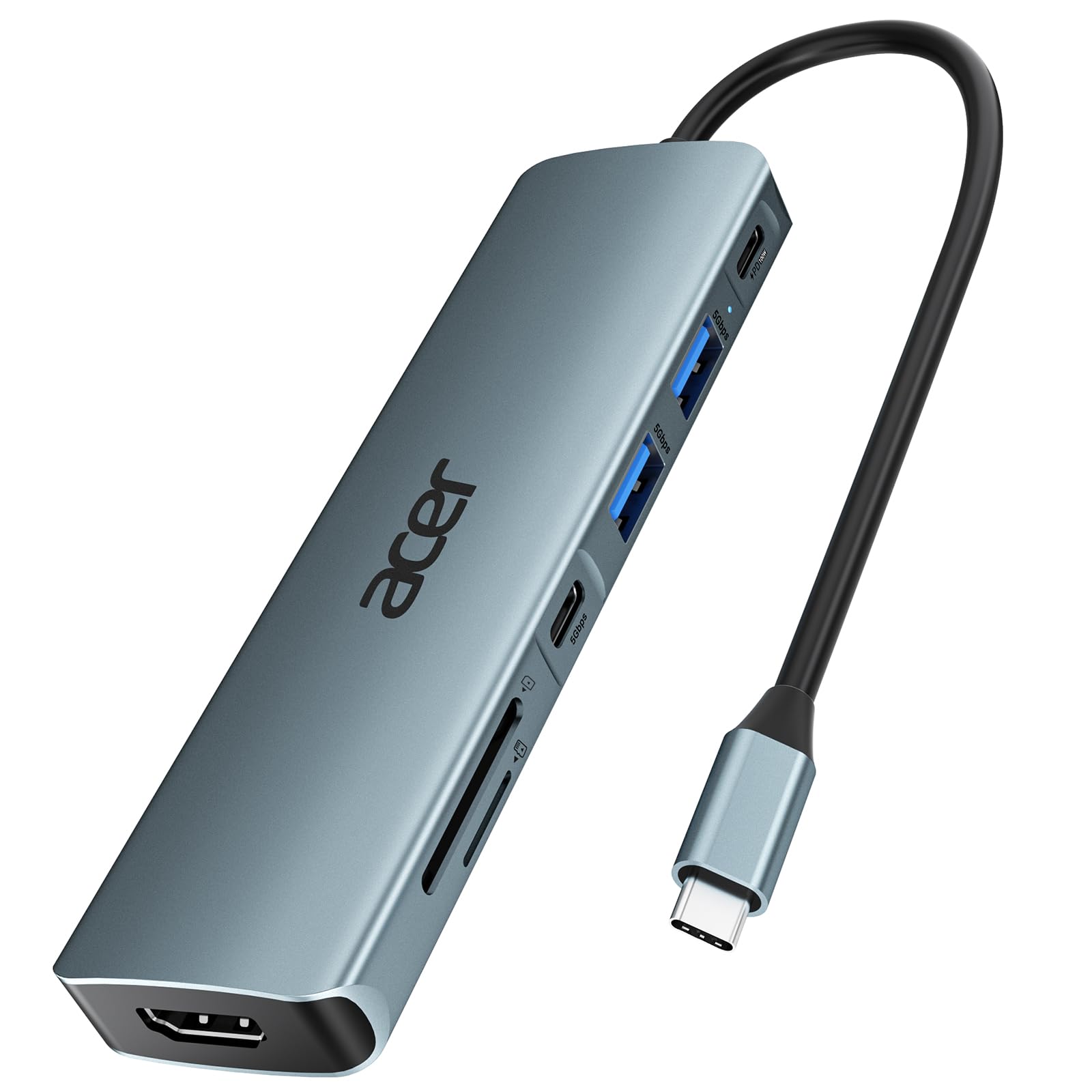 7-in-1 USB-C Hub Adapter with 4K HDMI & 100W Power Delivery – Aluminum Multiport Laptop Dock Space Grey