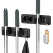 HOMEASY Wall-Mount Mop & Broom Holder – Heavy-Duty Stainless Steel Organizer with Hooks (Black, 2 Pack)