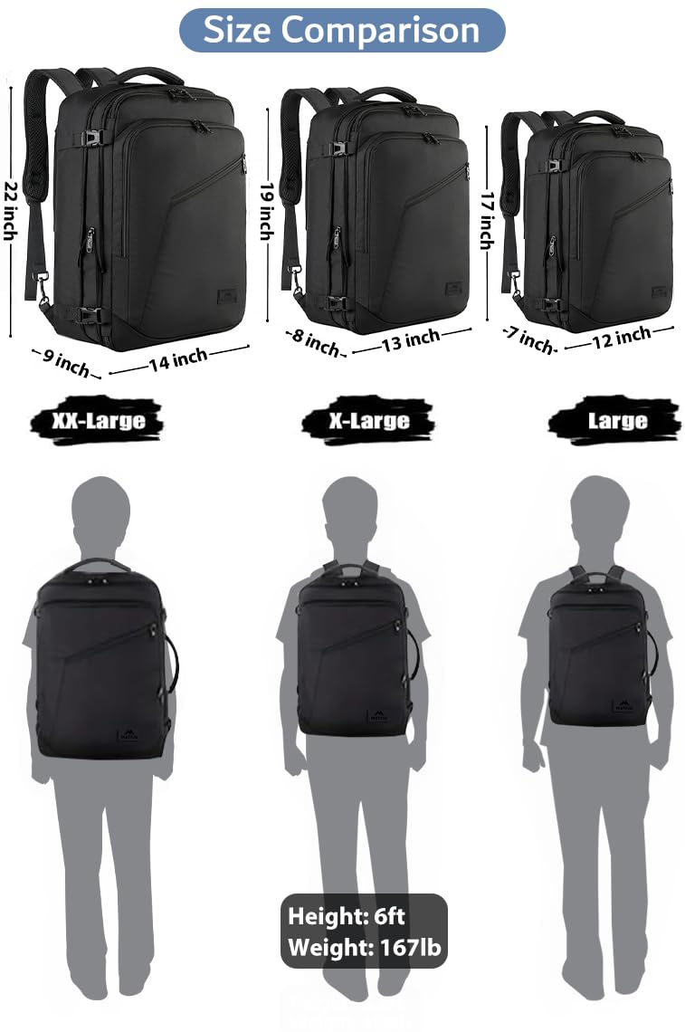 MATEIN 40–45L Expandable Carry-On Travel Backpack with Convertible Carry – Airline Approved – Black