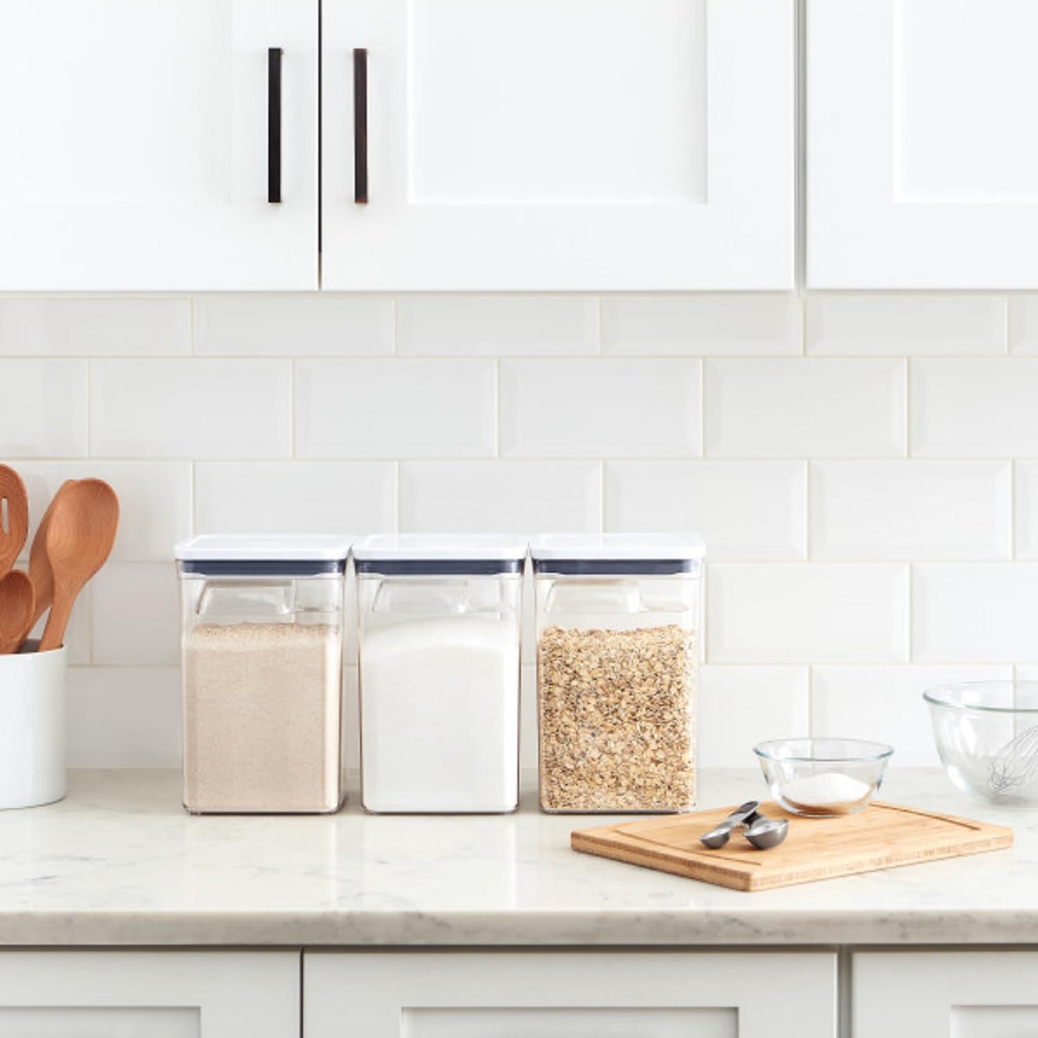 Airtight POP Food Storage Containers – 6-Piece Bulk Pantry Set with Scoops (White)