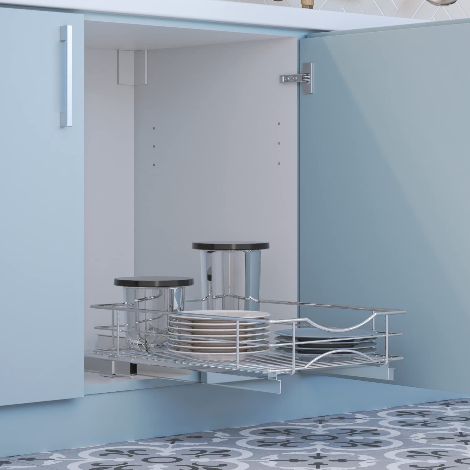 Home Zone Living Pull-Out Cabinet Organizer – Smooth Slide-Out Drawer for Space-Saving Kitchen Storage