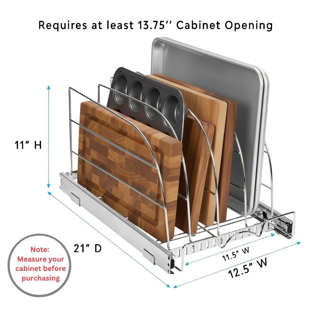 Holdn’ Storage Pull-Out Bakeware Organizer – Adjustable Divider Rack for Narrow Kitchen Cabinets