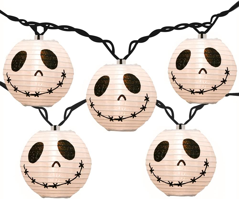 Halloween White Ghost Lantern String Lights – 8.5Ft, 10 Warm Incandescent Bulbs, Indoor/Outdoor Decoration