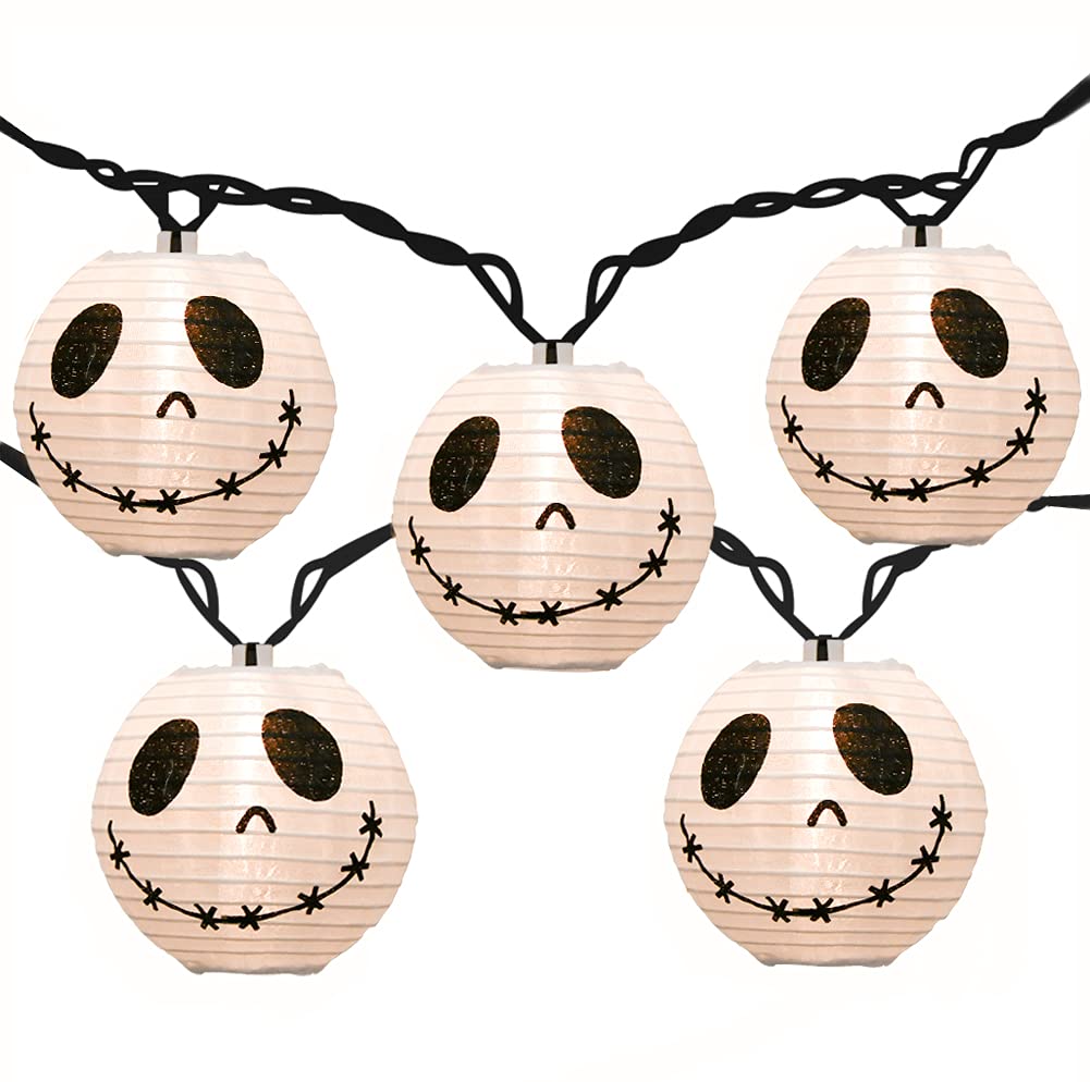 Halloween White Ghost Lantern String Lights – 8.5Ft, 10 Warm Incandescent Bulbs, Indoor/Outdoor Decoration