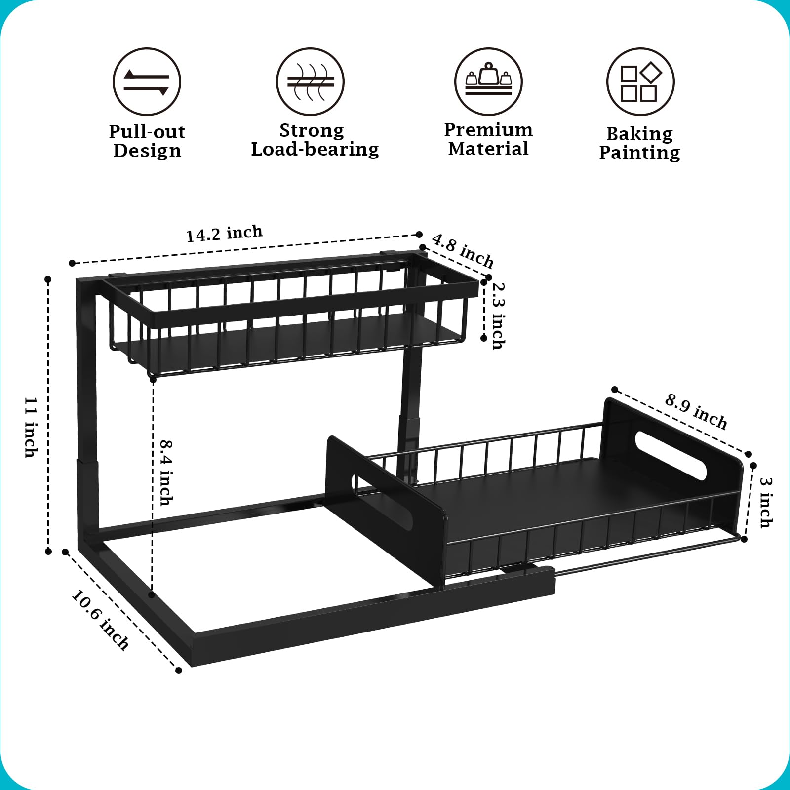 REALINN Under Sink Pull-Out Organizer – Sliding L-Shaped Cabinet Storage Shelf for Kitchen & Bathroom (Black, 2-Pack)