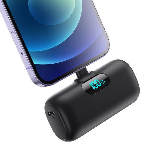 Mini 5000mAh Portable Charger for iPhone – Ultra Compact Plug-In Emergency Power Bank (Black)
