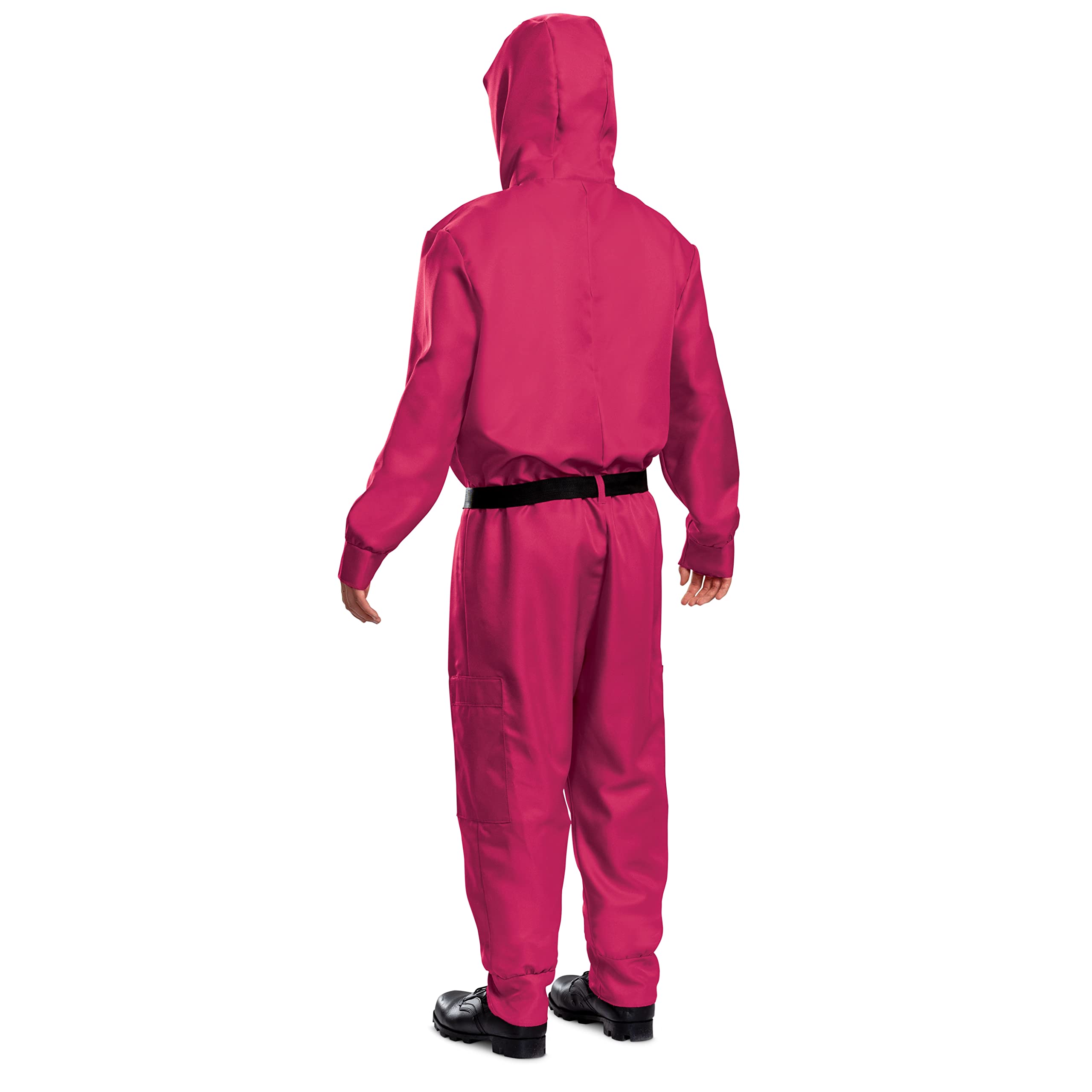 Squid Game Guard Costume – Official Netflix Inspired Triangle Mask Jumpsuit with Belt & Hood