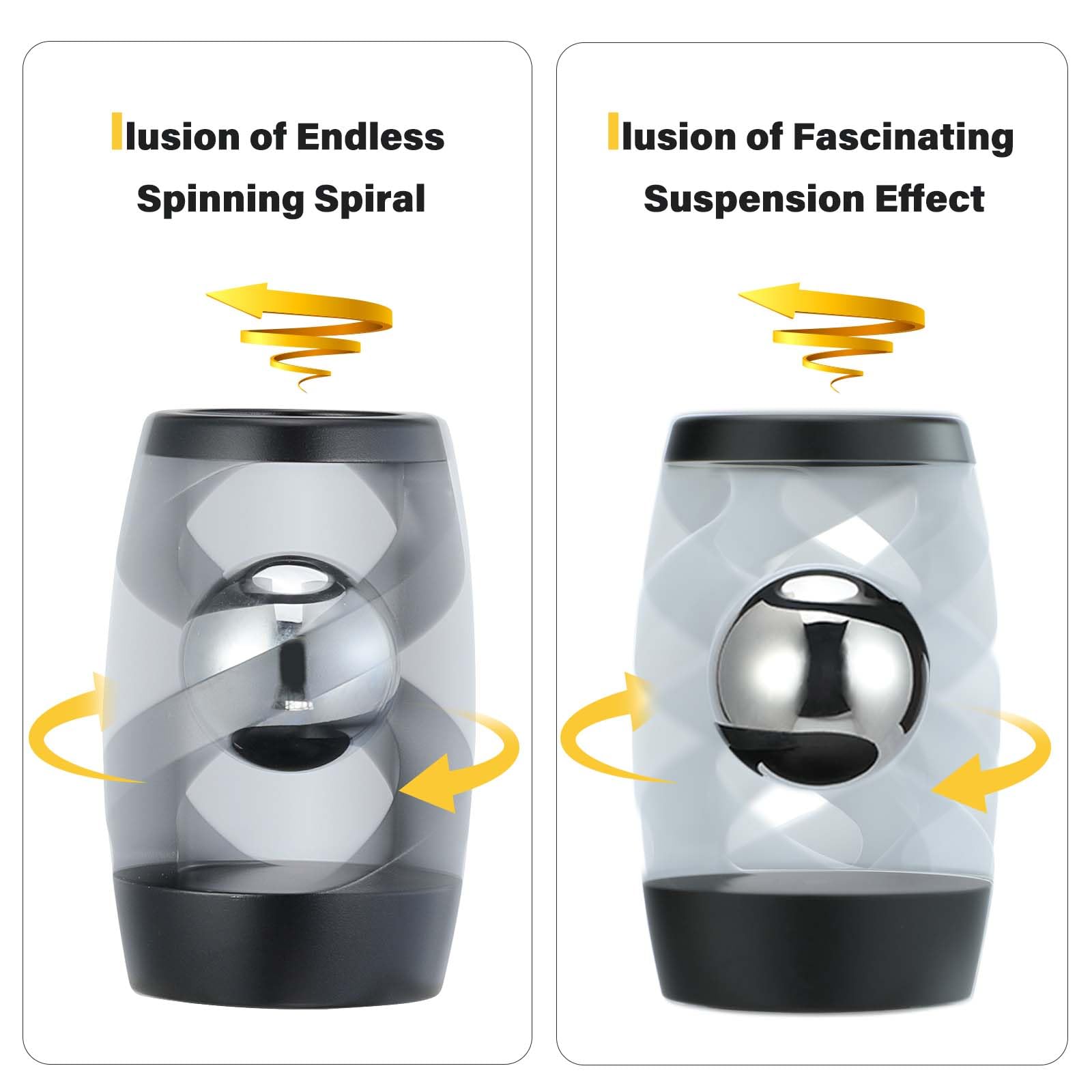 Kinetic Optical Illusion Fidget Spinner Ball Aluminum Desktop Stress Relief Toy Focus Gadget for Kids & Adults Black