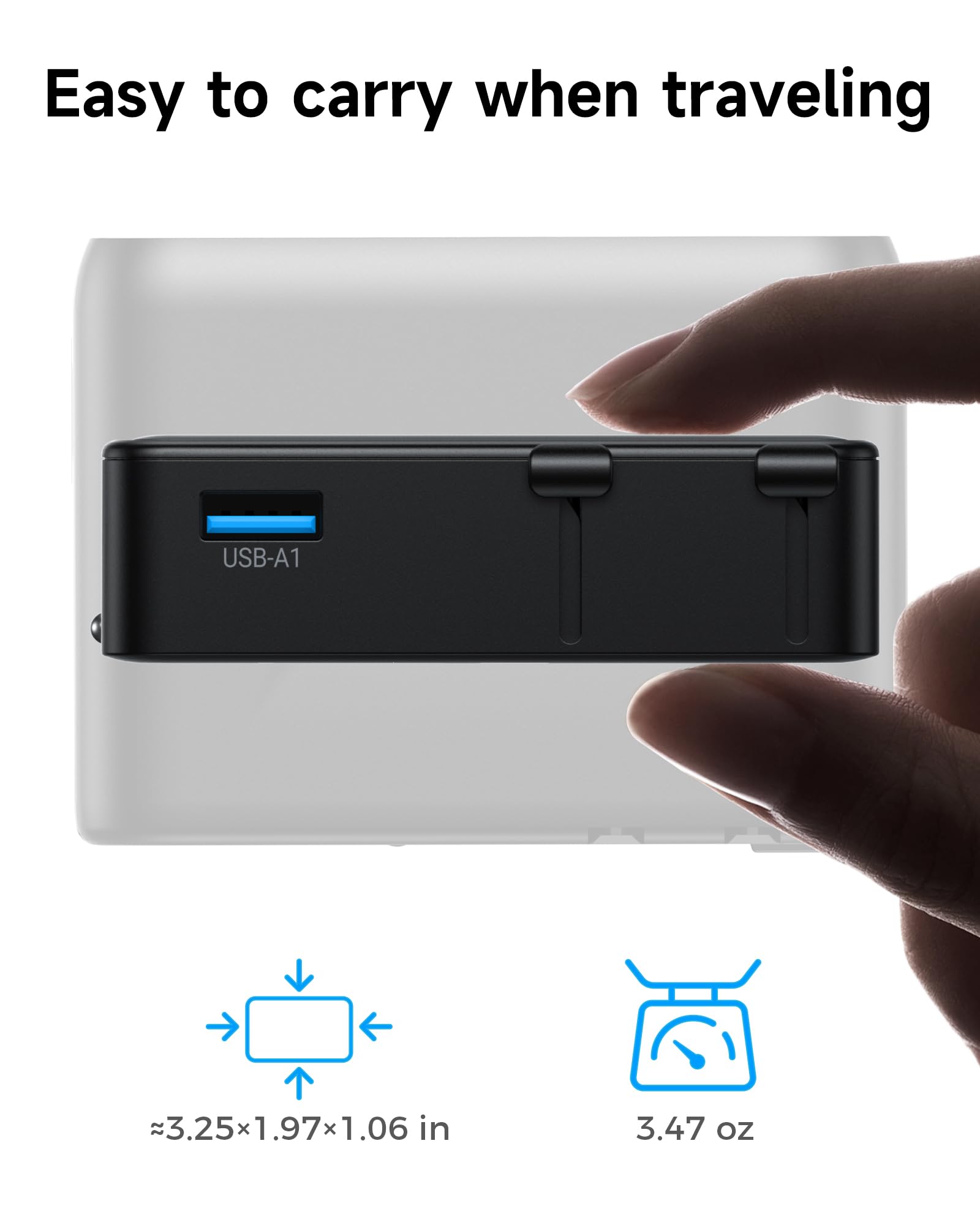 Ultra-Thin Universal Travel Adapter PD 25W – 4-Port Worldwide Power Adapter with USB-C & USB-A (Black)