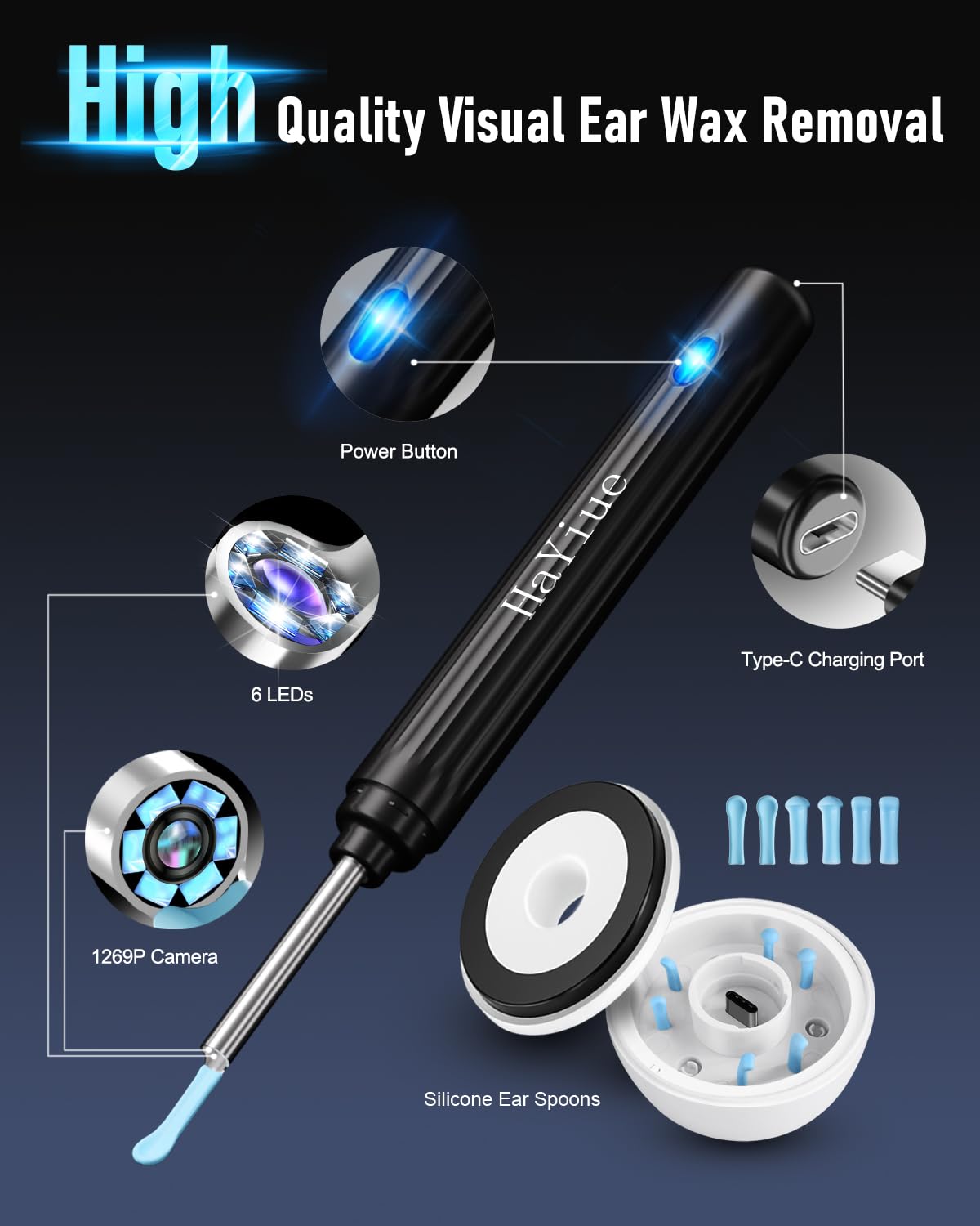 Smart Visual Ear Cleaner with 1296P HD Camera & WiFi Connectivity – Ultra-Slim Ear Wax Removal Tool with LED Lights & USB Rechargeable Design