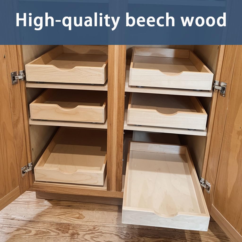 Draworia Solid Beechwood Pull-Out Cabinet Drawer – Soft-Close, Pre-Assembled Precision Fit Organizer