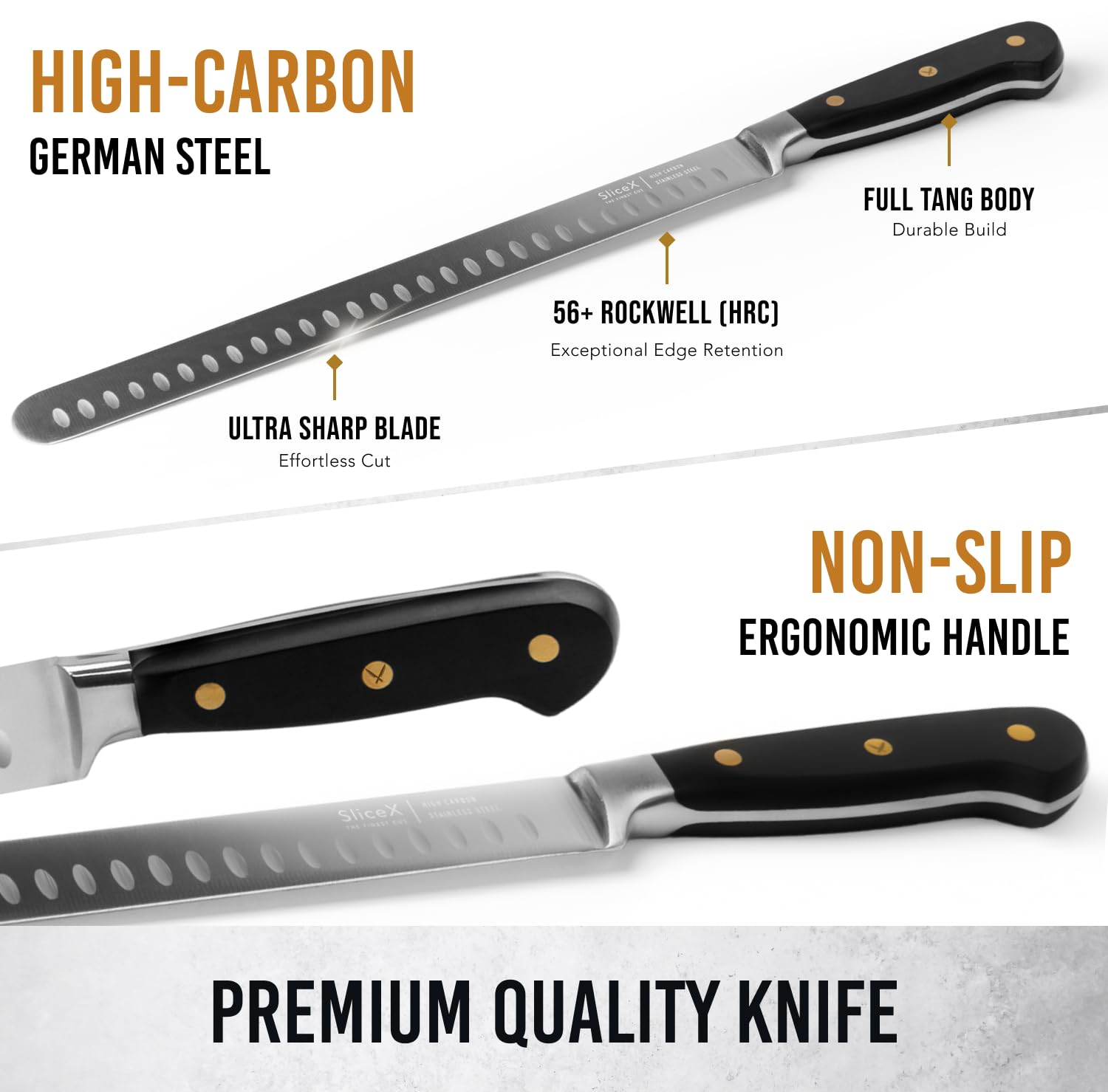 12” Premium Carving Knife – Razor Sharp German Steel BBQ & Meat Slicing Knife