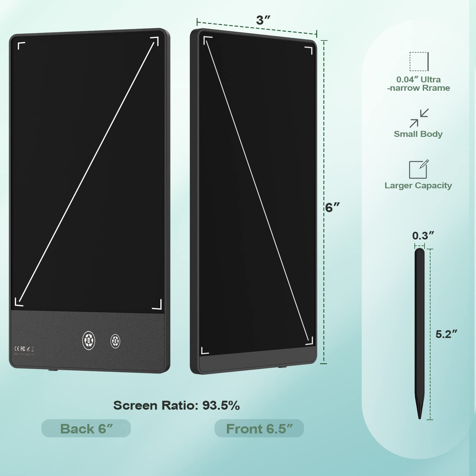 Ultra-Thin 6.5” Double-Sided LCD Writing Tablet – Portable Digital Scratch Pad & Communication Board (Black)