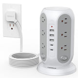 TESSAN 17-in-1 Tower Power Strip Surge Protector with 12 Outlets, 5 USB Ports & Individual Switches Flat Plug Extension Cord