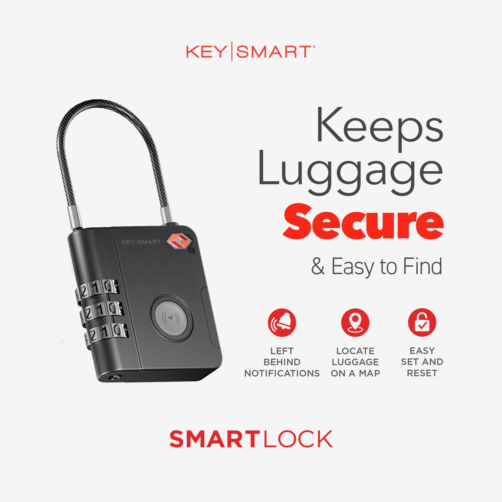 Smart TSA Luggage Lock with Apple Find My Tracking, Bluetooth Travel Security Padlock with Replaceable Battery