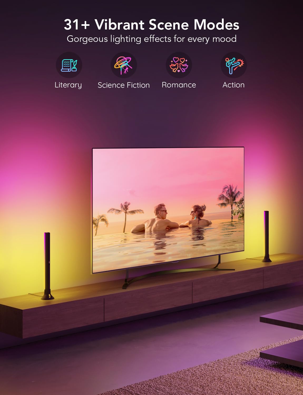 RGBIC TV Light Bars for 45–70 Inch TVs with Music Sync, Alexa Voice Control & Adjustable Mount – Black