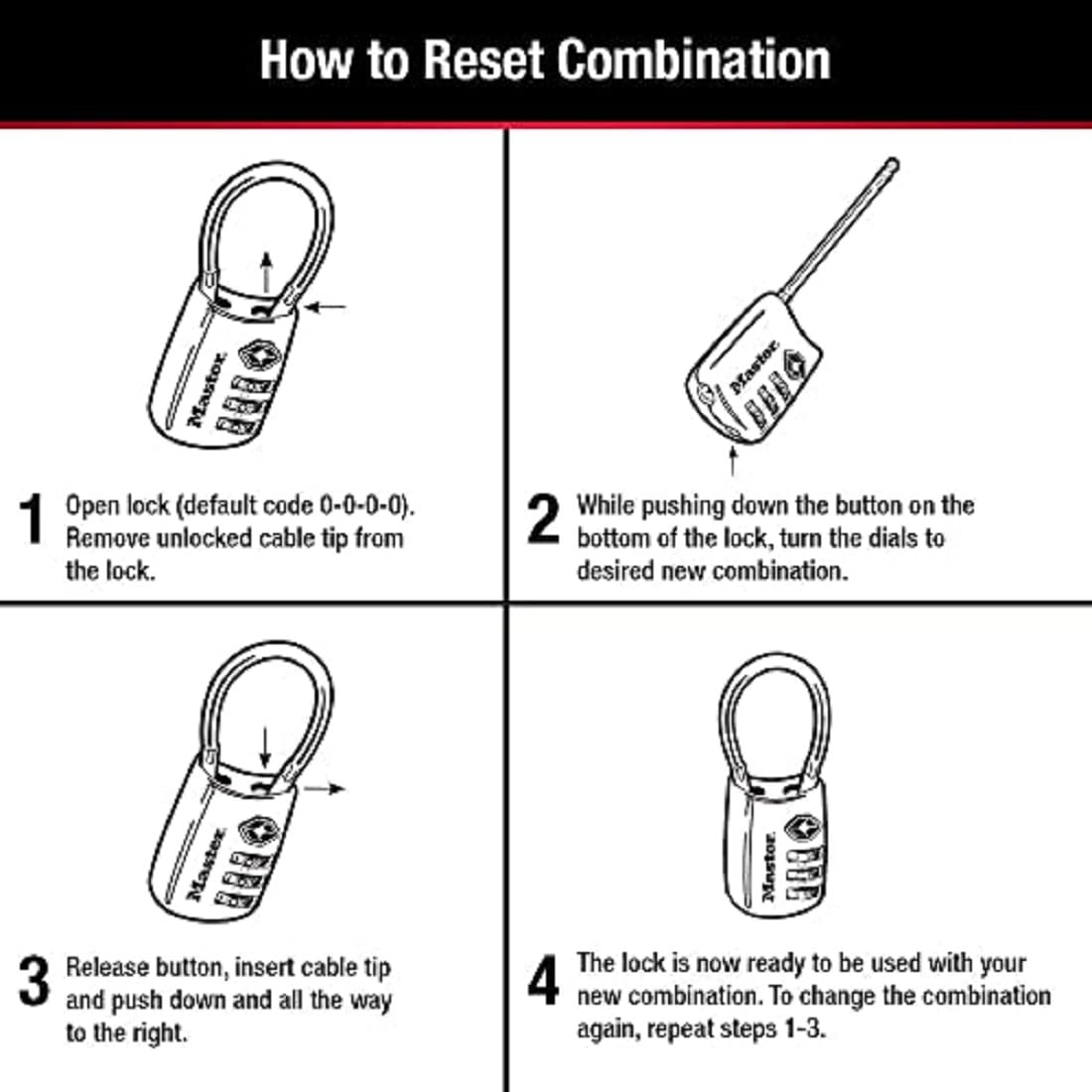 Master Lock TSA Accepted Combination Luggage Lock with Flexible Steel Cable, Resettable 3-Dial Travel Padlock