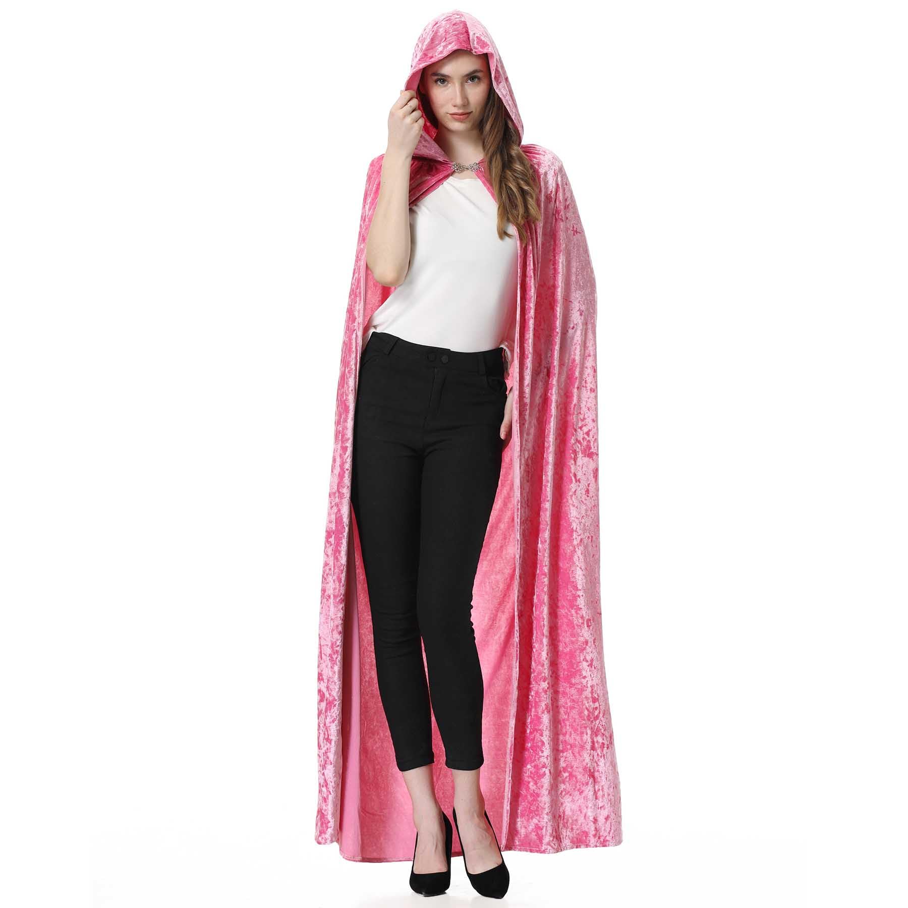 Princess Pink Velvet Hooded Cape – Full-Length Soft Cloak for Halloween, Cosplay & Renaissance Events 🎀✨
