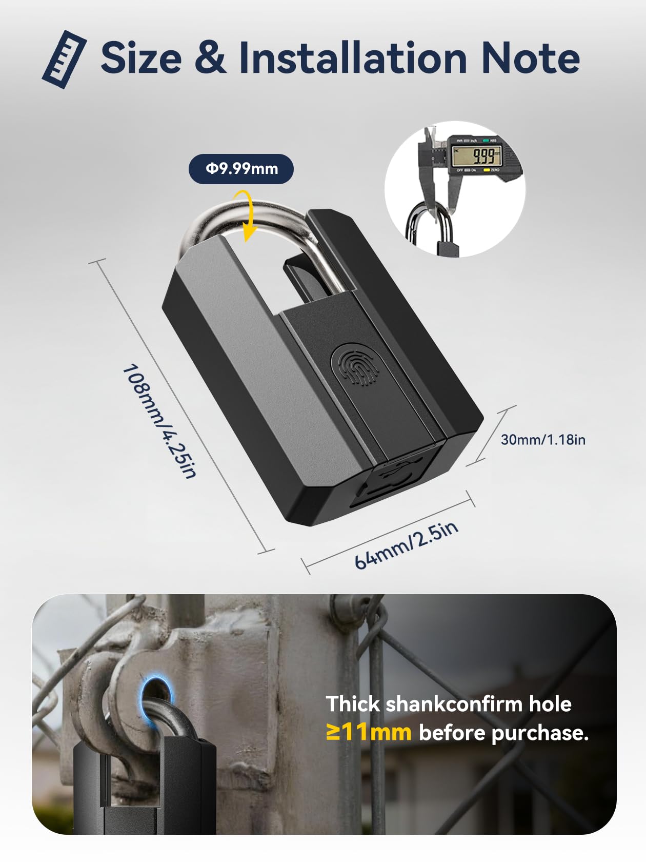 Heavy Duty Fingerprint Smart Padlock with TTLock App Control, IP67 Waterproof Biometric Lock with Type-C Rechargeable Battery