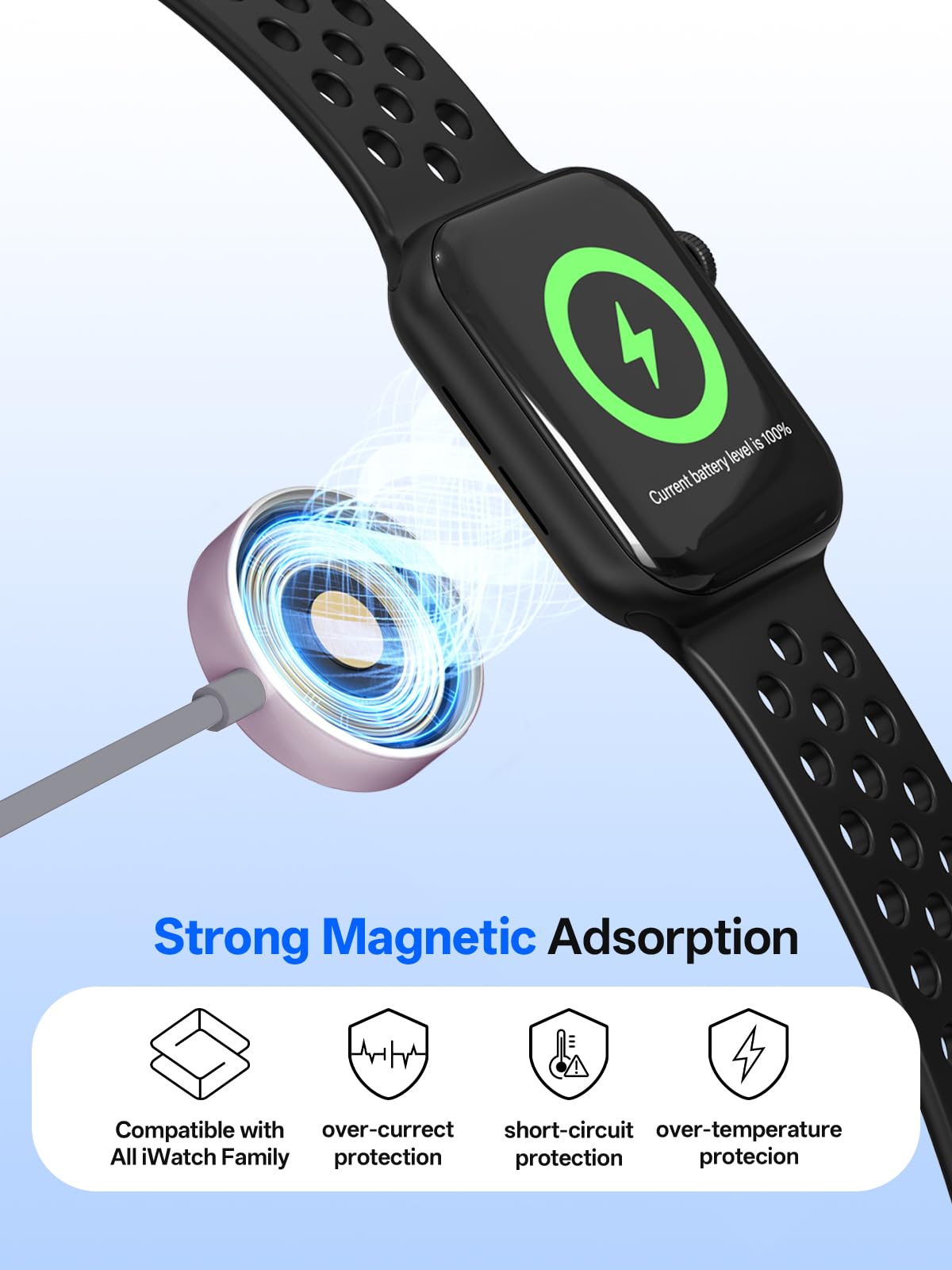 3-in-2 Fast Charging Cable with Dual USB-C & Magnetic Watch Charger – Multi Device Travel Charging Cord Grey
