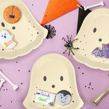 Beige Ghost Halloween Paper Plates – 24 Pcs 8.5" Cute Neutral Disposable Plates for Parties, Baby Showers & Summerween