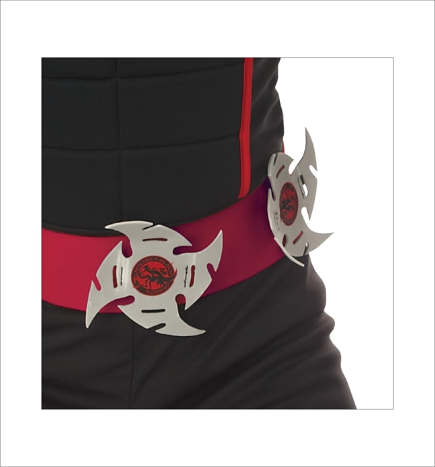 Kids Stealth Ninja Costume – Black Hooded Jumpsuit with Red Trim & Foam Armor Pads (Size Small 6–8)