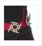 Kids Stealth Ninja Costume – Black Hooded Jumpsuit with Red Trim & Foam Armor Pads (Size Small 6–8)