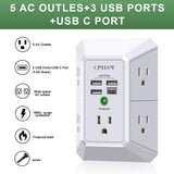 Wall Outlet Extender with 5 AC Outlets & 4 USB Ports – Surge Protector Power Strip with USB-C Fast Charging for Home & Office