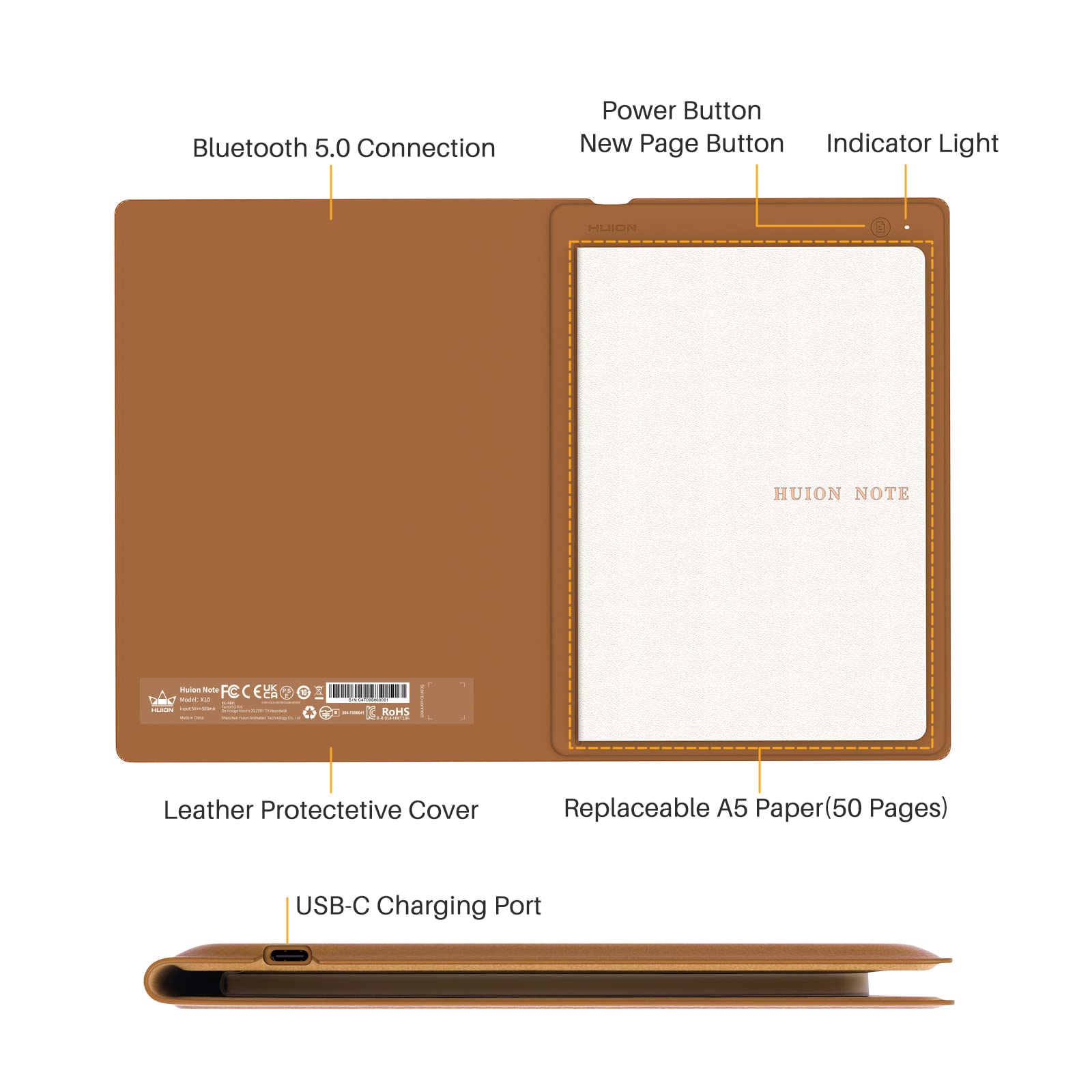 Huion Note Smart Digital Notebook – A5 Paper to App Writing System (Orange)