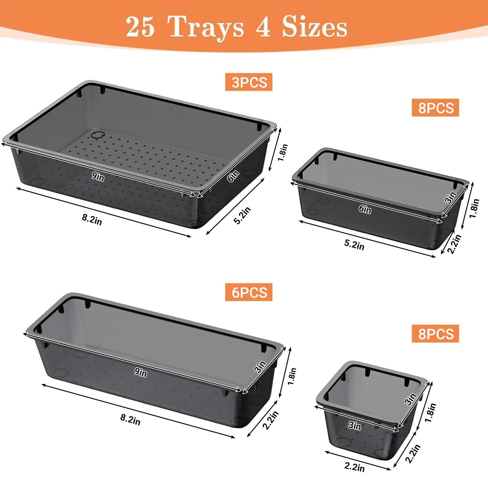 Drawer Organizer Set (25-Piece) – Stackable Non-Slip Trays for Makeup, Jewelry & Office Storage