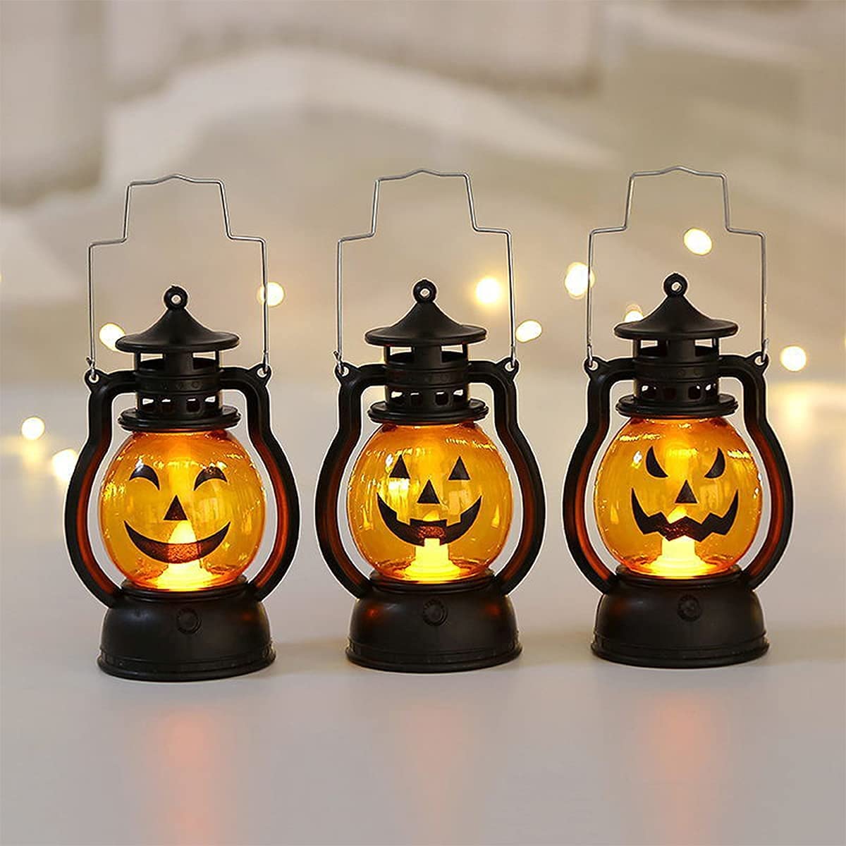 Handheld Pumpkin Lantern Lights – 3 Pack Portable Halloween Pumpkin Lamps (Battery Operated)