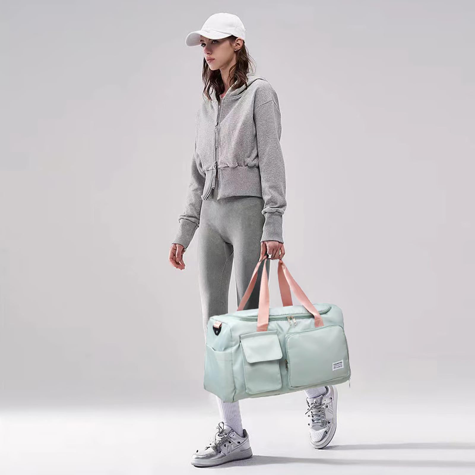 Small Gym Bag for Women – Lightweight Travel Duffle & Weekender Bag with Shoe Compartment and Toiletry Pouch (Green)